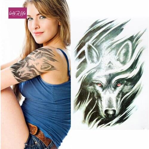Red-eyed Wolf Temporary Tattoo - Realistic Waterproof Transfer Mens Womens Kids