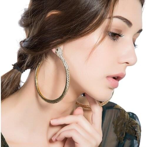 Exaggerated fashion accessories rhinestone cz snake style big hoop earrings
