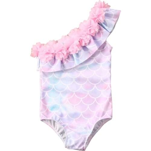 Lioraitiin 1-5Years Toddler Baby Kids Girls One Piece Bikini Ruffles One Shoulder Swimsuit Swimwear Bathing Suit Girl Clothing