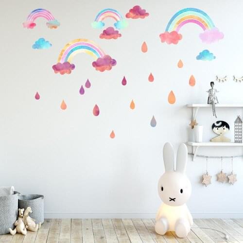 Cartoon Rainbow clouds raindrops wall sticker kids room decoration mural bedroom background decals home decor stickers wallpaper