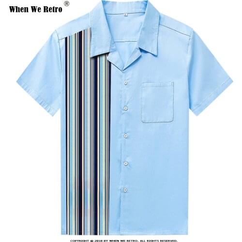 When We Retro Mens Shirts Casual Slim Fit ST110 Black Short Sleeve Striped pocket trim Retro Punk Shirt ropa hombre casual