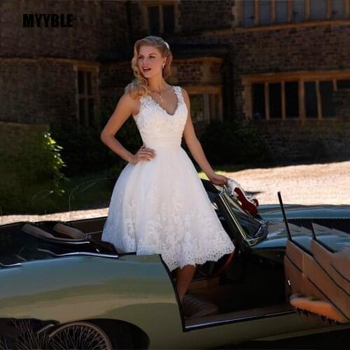 MYYBLE 2021 Short Wedding Dresses Bridal Gowns Embroidery Vestidos De Novia V-neck Lace Up Satin Beaded Corset Lace up glisten