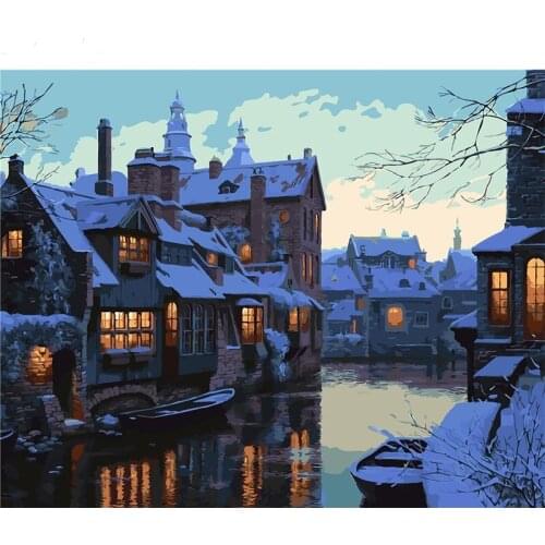 DIY Digital Painting By Numbers ice snow town oil painting mural Kits Coloring Wall Art Picture Gift frameless