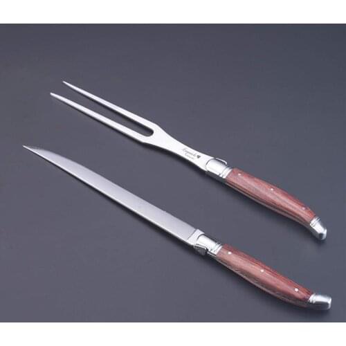 Laguiole Stainless Steel Carving Knife Set Steak Knives Fork Wooden Kitchen Dinnerware Wood Cutlery Tableware Xmas Gift 2pcs