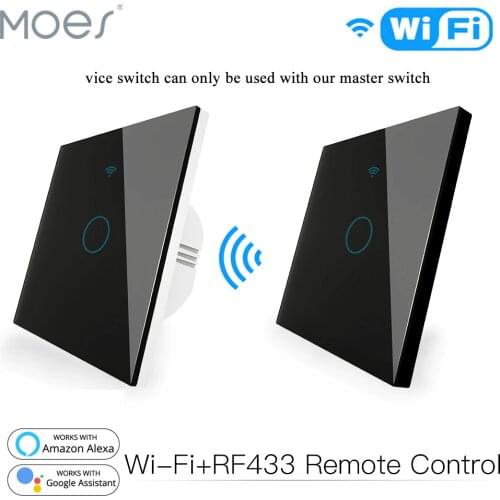 WiFi RF433 Transmitter Wall Panel Smart Glass Panel Touch Switch 1/2/3 Gang Remote Control Switch Works with Alexa, Google Home