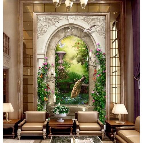 Bacaz Flower Vine Arch Secnery Peacock 3d Photo Wallpaper Mural for Hall Living Room Background 3d Wall Mural Wall paper Sticker