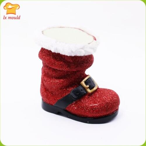 LXYY New 3D Christmas Santa Shoes Soap Silicone Mold Boot Sugar Candy Candle Decoration Mould