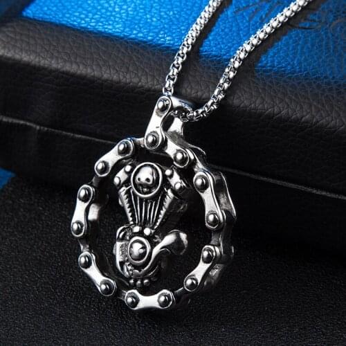 Punk Gothic Steampunk Engine Motorcycle Pendants Necklaces Biker Titanium Stainless Steel Necklace for Men Jewelry