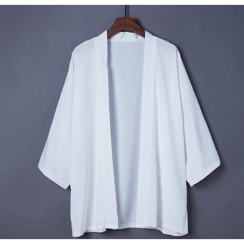 2020 Fashion Summer Plain Color Coat Japanese Kimono Cardigan Kimono Haori For Woman Man Loose Thin White Outer Garment