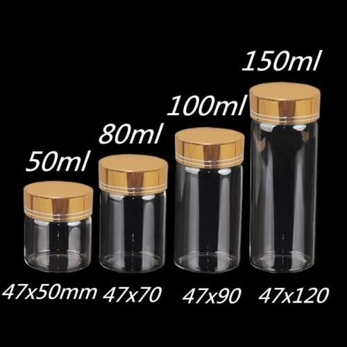 24PC 50ml 80ml 100ml 150ml Clear Glass Storage Bottles with Golden Cover Empty Food Bottles Jars