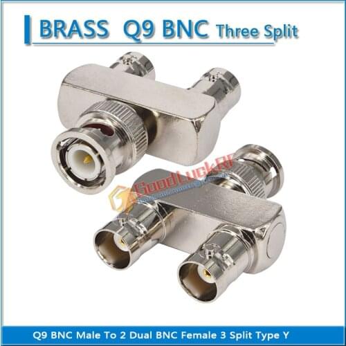 1X Pcs BNC Male To 2 Dual BNC Female Nickel Brass BNC 3 Way Splitter Type Y RF Connector Adapter Video Coaxial for CCTV Camera