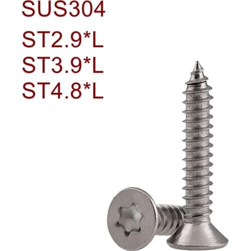 Stainless Steel Torx flat head self tapping screw ST2.9 3.5 3.9 4.2 4.8 SUS304 Six-Lobe head self tapping screw