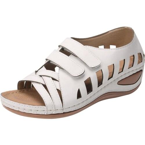 2020 Summer Soft Leather Vintage Sandals Buckle Casual Sewing Women Retro Sandalias Female Ladies Platform Shoes