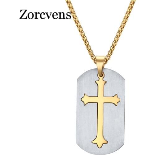 ZORCVENS Punk Removable Cross Necklace Stainless Steel Chain Pendant Necklace for Christian Jesus Lord Prayer Jewelry