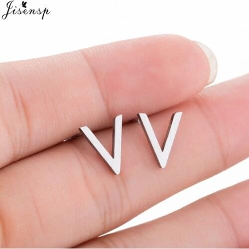 Jisensp Women Simple Letter Stud Earrings Retro Geometric Chevron Earrings for Girls Stainless Steel V shape Earings orecchini