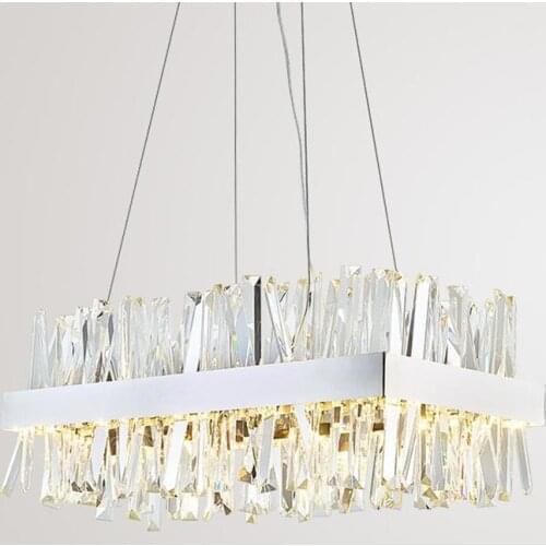 Modern hanging chandelier for living room Luxury rectangle kitchen island crystal lamps chrome led chandeliers for dining room