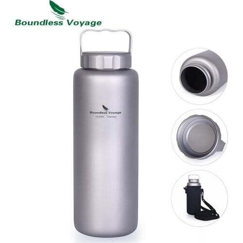 Boundless Voyage 1050ml Titanium Water Bottle with Handle Big Capacity Tea Coffee Wine Canteen Wide Mouth Drinkware for Camping