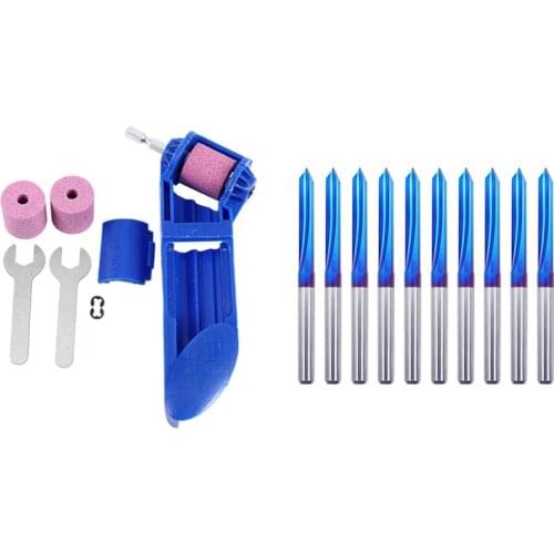 2-12.5mm Drill Bit Sharpener Corundum Grinding Wheel Portable Powered Tool with 10Pcs Straight Groove 60 Degree V Bits