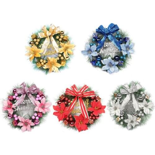 30/40CM Christmas Wreath With Bowknot Poinsettia Christmas Balls Ornaments Holiday Front Door Hanging Decorations Props Products