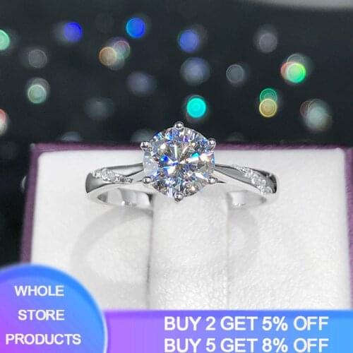 YANHUI With Certificate 925 Solid Silver 6mm Gemstone Zirconia Diamond Ring Wedding Band Women Silver 925 Jewelry Christmas Gift