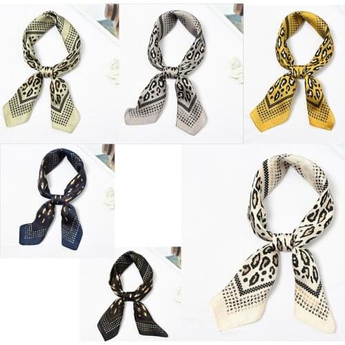 Yishine 20pcs Mix Colors Multifunction Leopard Patchwork Printed Womens Small Square Wraps Scarves Shaw Polyester Silk Scarf