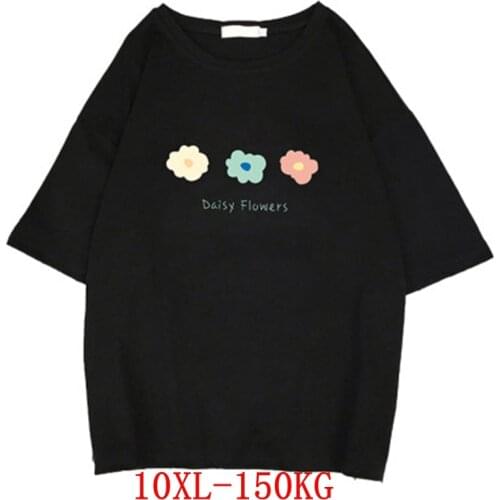 Large size womens T-shirt plus size 7XL 8XL 9XL 10XL summer round neck short sleeve loose black and white red big T-shirt top