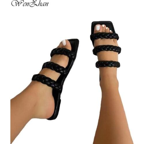 Women Soft Sandals Weave Fashion Summer Women Shoes Print Casual Shoes Beach Shoes Ladies Summer Sandals Comfy Soft 35-43