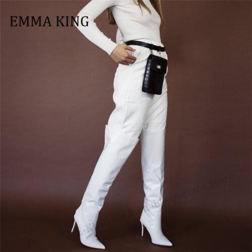 2020 Winter Fall Women Long Boots White Crocodile Pattern Leather Over The Knee Boots Pointy Toe10cm High Heels Shoes De Mujer