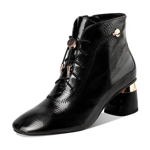 Autumn Winter Round Toe Women Warm Boots Genuine Leather Thick Heels Shoes Woman Sexy Night Club Party Ankle Boots