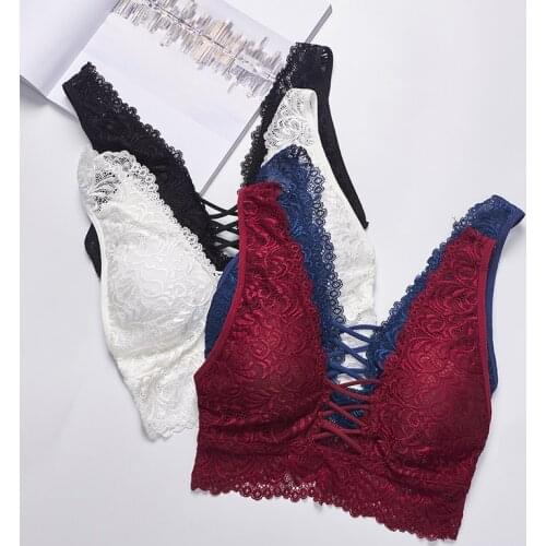 Sexy Lace Bralette Camisoles Tank Top Women Deep V Back Cross Wirefree Underwear Lingerie Brassiere Soutien Gorge Femme Bh