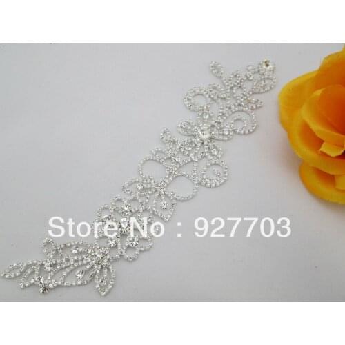 1pcs Sparkling Clear Rhinestone Bridal Dress Costume Silver Tone Sew On Applique