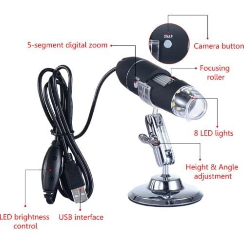 1600X USB Digital Microscope Camera Endoscope 8LED Magnifier with Hold Stand L4MB