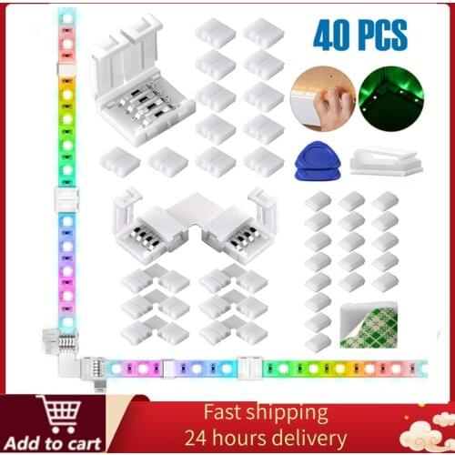 4-Pin RGB LED Light Strip Connectors and L Shape 10mm Solderless Adapter Terminal Extension for 3528/5050 RGB LED strips