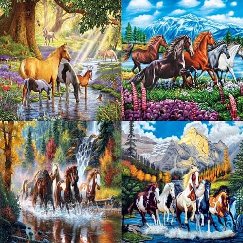 5D Diamond Painting Animal Horse Series DIY Full Round Drill Diamond Painting Home Decoration Gift Hanging Painting 40x30cm