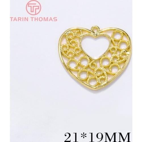 6PCS 21x19MM 24K Gold Color Brass Heart Shape Charms Pendants Jewelry Making Supplies Diy Findings Accessories