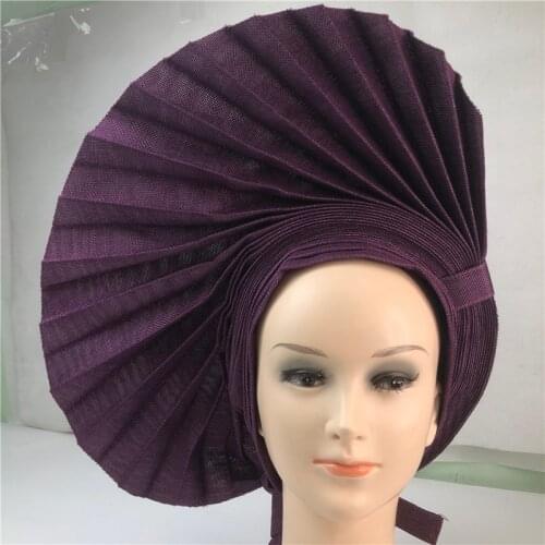 Auto gele already made headtie bonnet nigerian aso oke headtie african fabric women head wrap turban femme scarf high quality