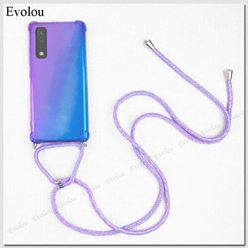 For LG Stylo 7 Velvet Case Transparent Airbag Shockproof Case For LG V60 ThinQ Aristo 5 Plus Shoulder Necklace Lanyard Cover
