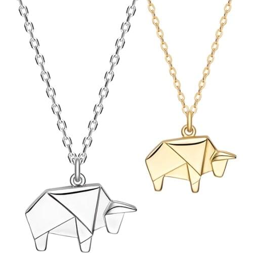 SLJELY Fashion Real 925 Sterling Silver Lovely Origami Calf Pendant Necklace 2021 Zodiac Ox Couple Fine Jewelry for Women Men
