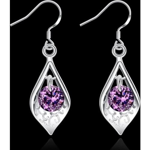 Pure 925 Sterling Silver Earrings for Woman crystal Amethyst shell earrings fashion Jewelry elegant lady Christmas Gifts