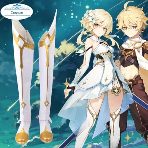 Hot Game Genshin Impact Aether Lumine White Cosplay Shoes Boots Newest Custom Made For Halloween women Accessories high heels