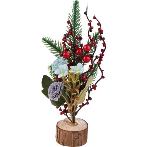 Artificial Pine Picks with Berries Pinecones Christmas Trees Decoration Stems Flower Arrangements Wreaths，With wooden sill