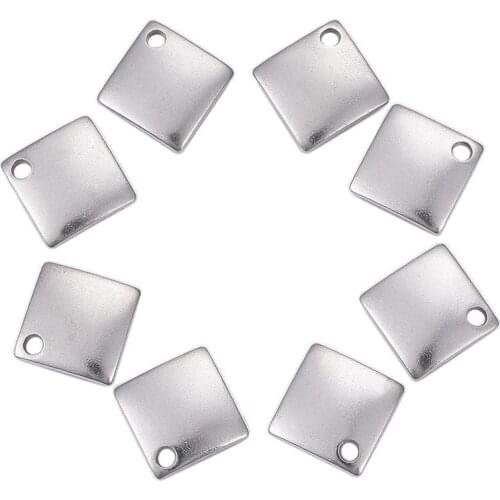 300pcs 304 Stainless Steel Sqare Pendant Charms for Bracelet Necklace Jewelry Making 14x14x1mm