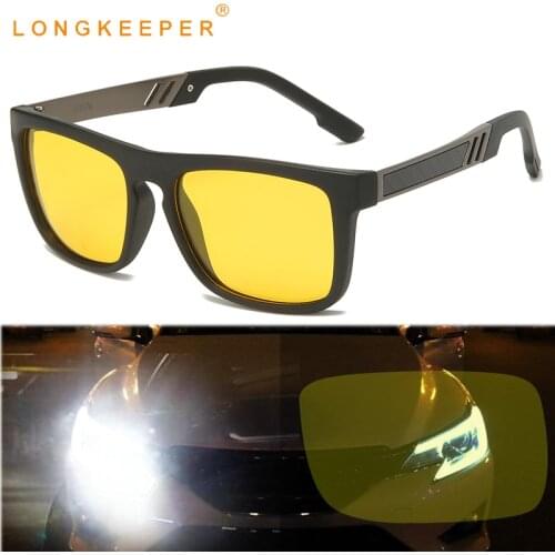 LongKeeper Night Vision Glasses Men Women Polarized Driving Sunglasses Male TR90 Square Eyewear For Driver gafas de sol