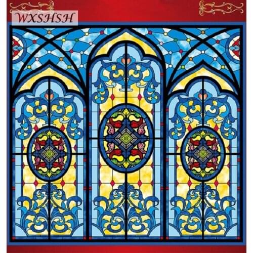 Custom Size Frosted Glass Films Hot Sale Static Cling European Church Stained Glass Home Decoration Window Sticker 40cmx100cm