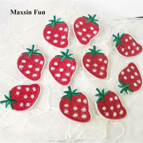 Maxsin Fun 10PCS Cheap Small Strawberry Patches Clothing Embroidery Iron On Applique for Kids Bags Dress Clothes Patches