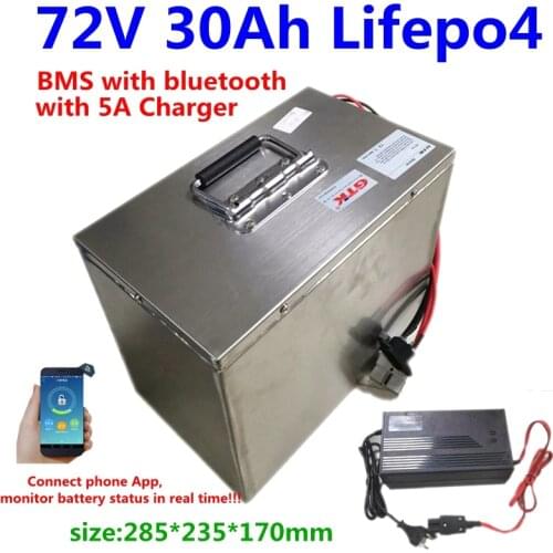 Upgraded 72V 30Ah 20Ah Lifepo4 battery pack BMS with bluetooth for motorcycle electric scooter power tool solar energy+5A Charge