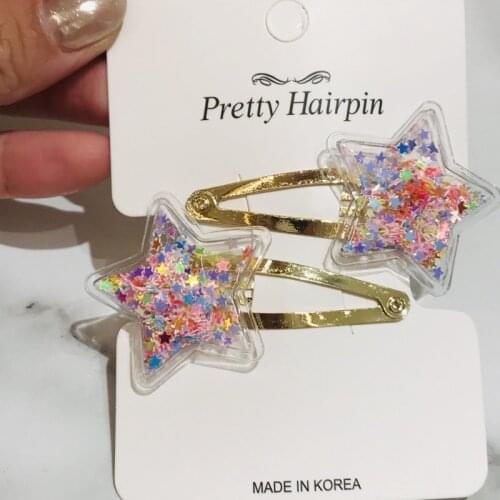 Fashion 2Pcs Transparent Shiny Girls Hairclips Star Heart Birthday Gift Baby Hair Accessories Kids Hair Clip For Children