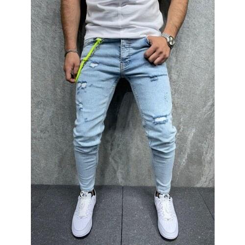 Premium Design Ice Blue Chain Mens Slim Fit Jeans