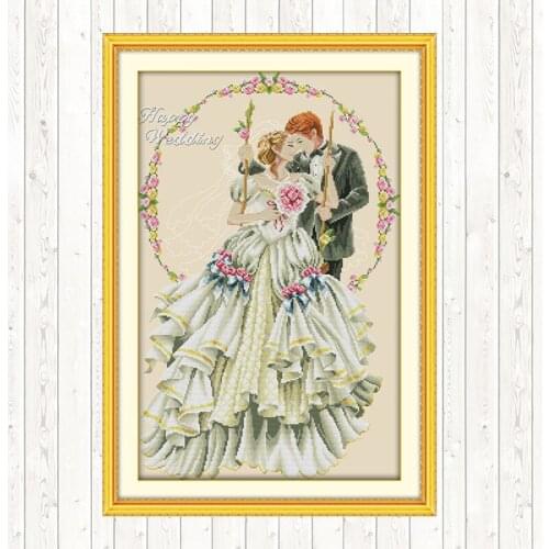 Happy Wedding Cross Stitch Kits 11CT 14CT Cross Stitch Set DMC Floss Kit Wall Home Decor Embroidery Handmade Needlework Package