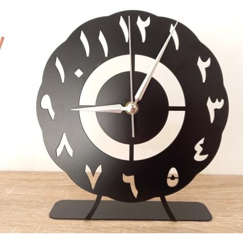 Table clock, Modern and Geometric Clock, Desktop Metal Clock, Table top clock, Sun Black Arabic Number